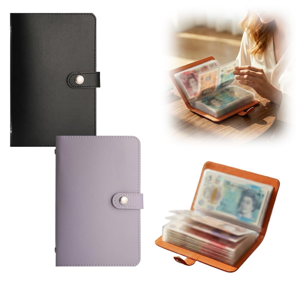Savings Challenge Book (50 Pages), 2026 New 100 Envelopes Money Saving Challenge, Stylish Money Saving Wallet, Cash Budget Money Saving Book for Couples, Offices and Home (Black, Purple)