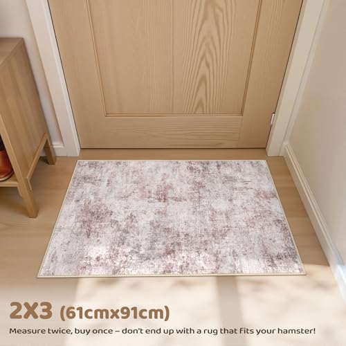 2x3 Area Rug Living Room Rugs - Washable Neutral Modern Abstract Soft Thin Large Rug Indoor Floor No Slip Rug Carpet for Bedroom Under Dining Table Home Office Decor - Pink Grey