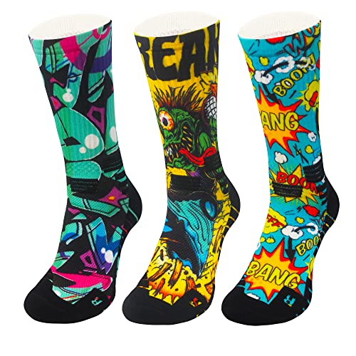 Jdq 3 Pairs Funny Socks- Mens Stocking Stuffers Christmas Novelty Gift, Crazy Cool Socks, Graffiti Pattern Colorful Dress Calf Crew Socks, Women Men Teens- M #TOP7