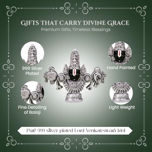 Image of Ekhasa Pure 999 Silver Plated Tirupati Balaji Venkateshwara Idol with Gift Box | Lord Venkateswara Face Perumal Statue Pooja Room | Religious Housewarming Griha Pravesh Diwali Gift