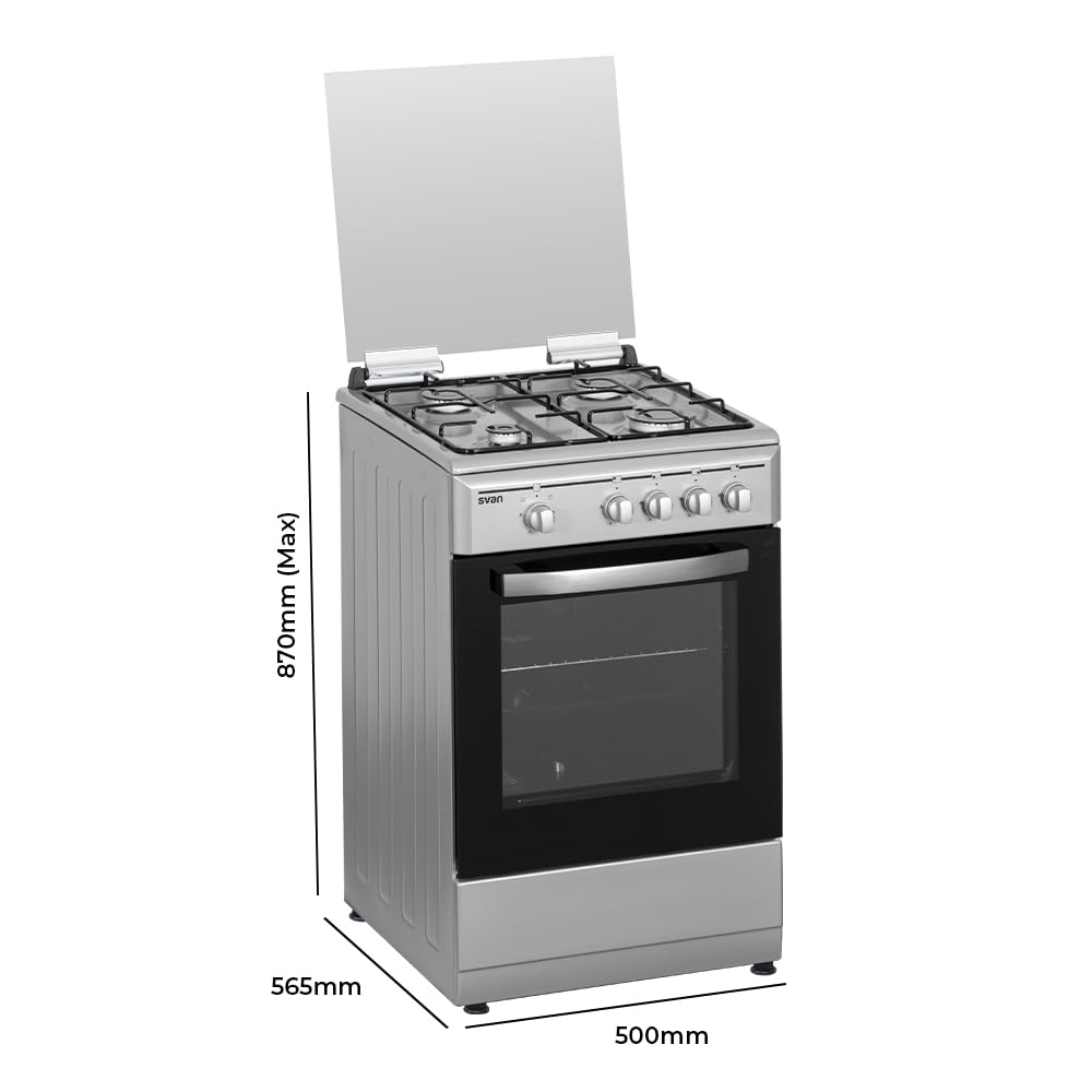 Svan Kuchenka butanowa z piekarnikiem 55 litrów Inox SKG4500X - 4 strefy gotowania, piekarnik z grillem, zestaw do konwersji gazu naturalnego, wykończenie ze stali nierdzewnej