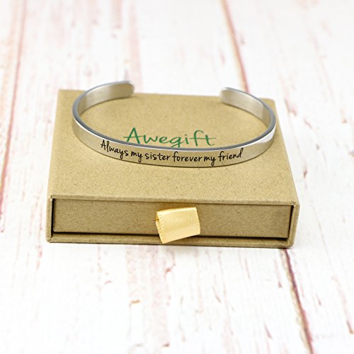 Awegift Gift For Sister Engraved Cuff Bracelets Stainless Steel Jewelry Wedding Gifts For Her Always My Sister Forever My Friend #TOP3