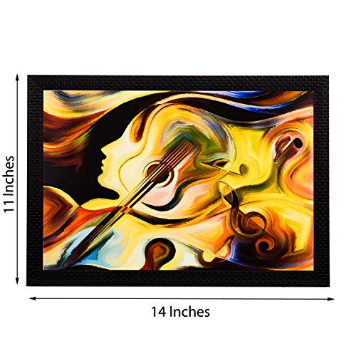Image of eCraftIndia 'Guitar and Face Abstract' Satin Matt Texture UV Art Painting (Synthetic Wood, 36 cm x 28 cm) (FPGK1961)