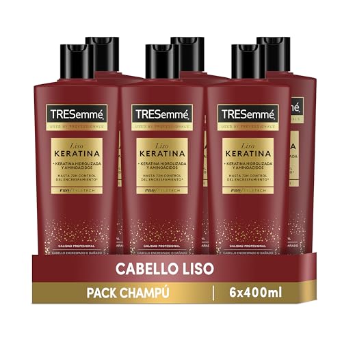 TRESemmé Champú Liso Keratina para pelo encrespado o dañado con aceite de Marula y Keratina - Pack de 6 x 400ml