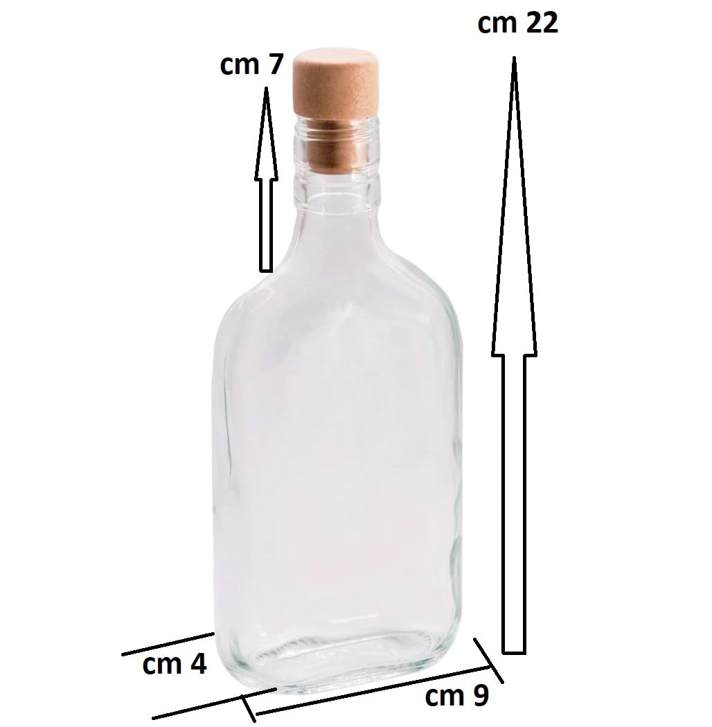 6 Bottiglie in vetro 350 ml con tappo fiaschetto per profumi liquori limoncello decorazioni decoupage bomboniera bottigline olio sali minerali collezione