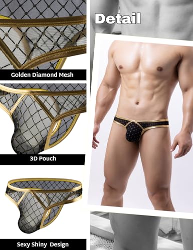 Mens Sexy Underwear Low Rise Sheer Bulge Pouch Bikini Jockstrap Briefs Exotic Apparel Shiny Mesh Thongs M-XXL3