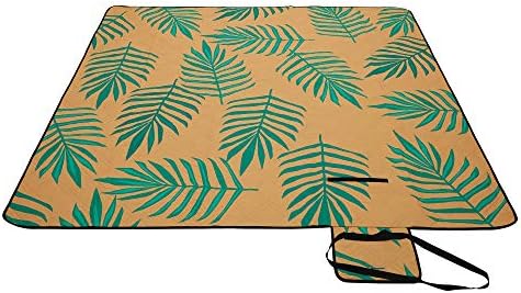 SONGMICS Picnic Blanket, 200 x 200 cm, Large Waterproof Picnic Mat for Camping, Park, Garden, Beach, Machine Washable, Foldable, Fern Pattern and Blue GCM087Q01