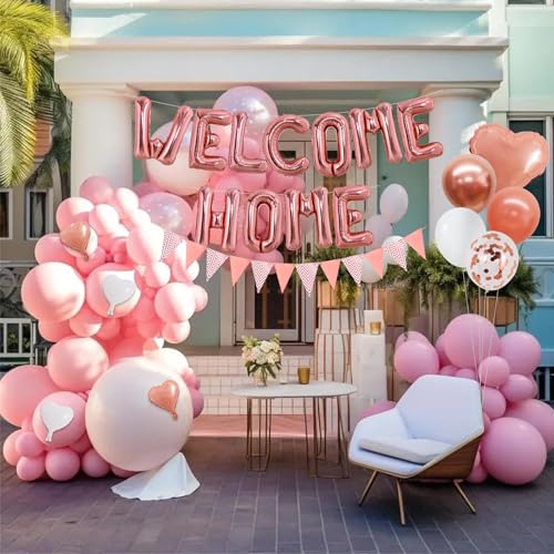 Image of TONIFUL 16 Inch Rose Gold Welcome Home Foil Letter Balloon Banner Decor Kit