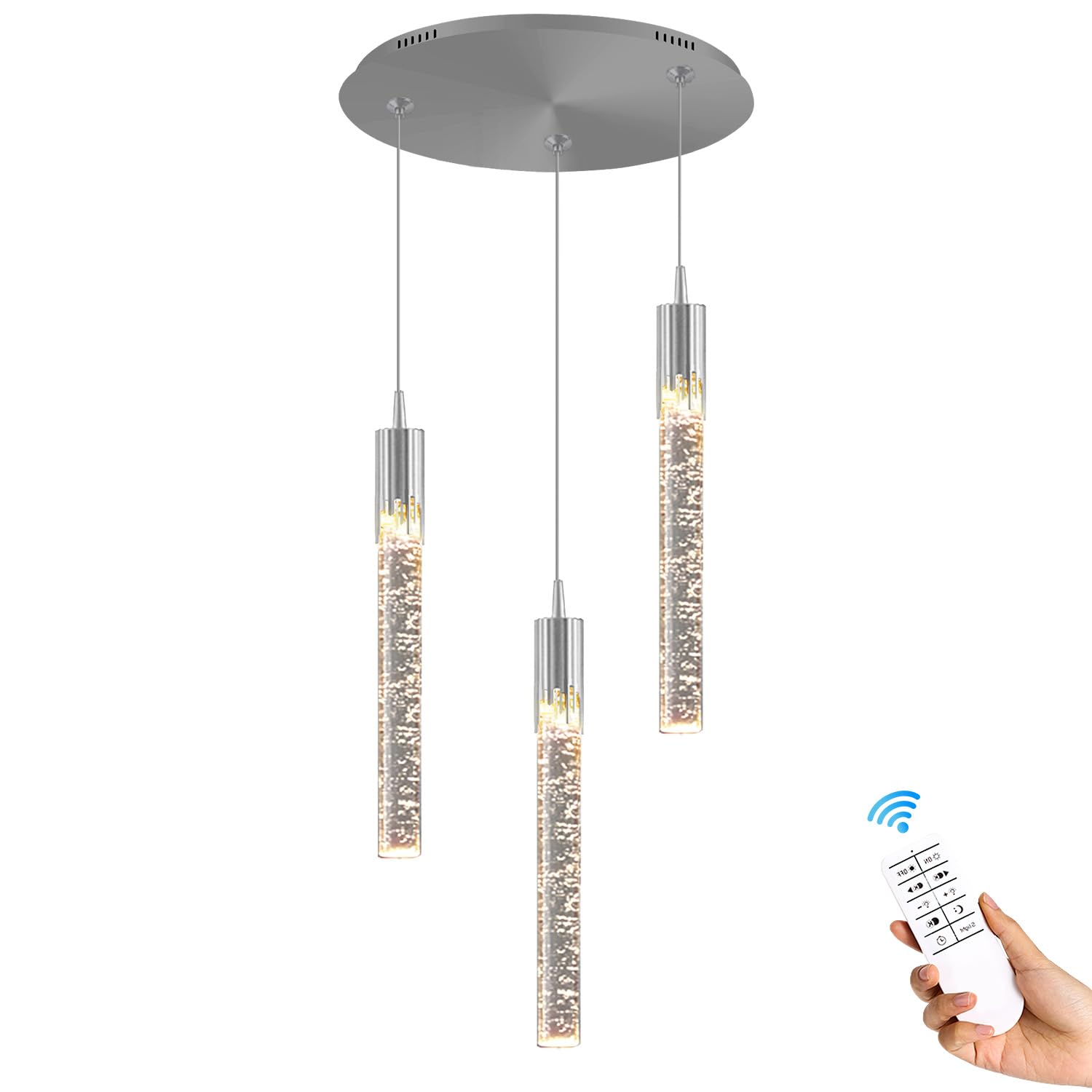 Lámpara de araña LED Mini de Cristal Moderna - Lámpara Colgante Ajustable de 3 Luces para Isla de Cocina, Comedor, Dormitorio, Regulable 2700K-6000K, Acabado Cromado