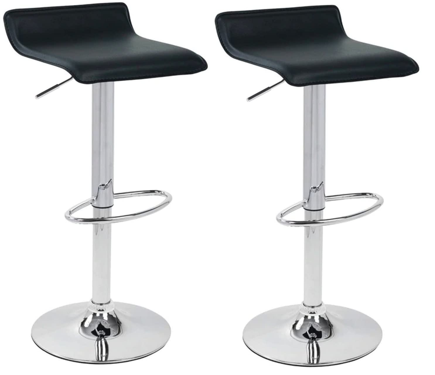 Lamboro Pair of Baceno Breakfast Kitchen Bar Counter Gas Lift Bar Stool Black with Backrest and Chrome Footrest Swivel