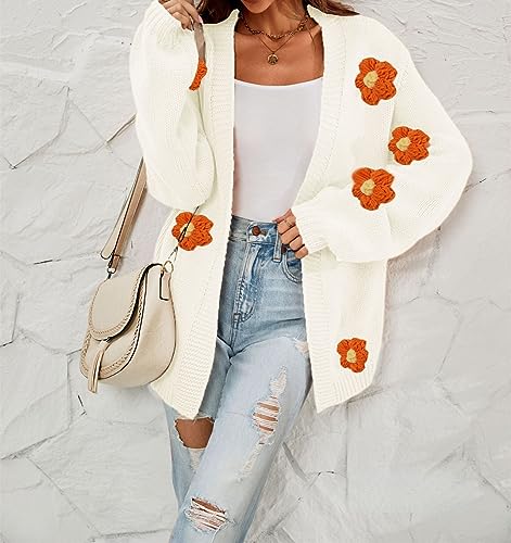 Image of Womens Y2K Cute Cardigan Sweaters Open Front Cropped Flower Knit Jacket Vintage Preppy Aesthetic 90s Clothes Kawaii Sweater