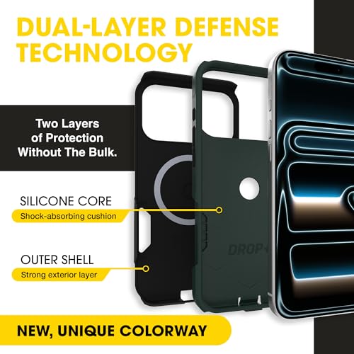 Image of OtterBox iPhone 17 Pro Max (Only) - Commuter Series Case - Built-in MagSafe - Thin, Dual-Layer, Pocket-Friendly, Port Cover - Forest Night (Black /Green)