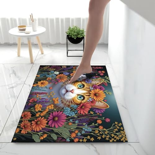 Tapis de sol chat tigré super absorbant et lavable en machine