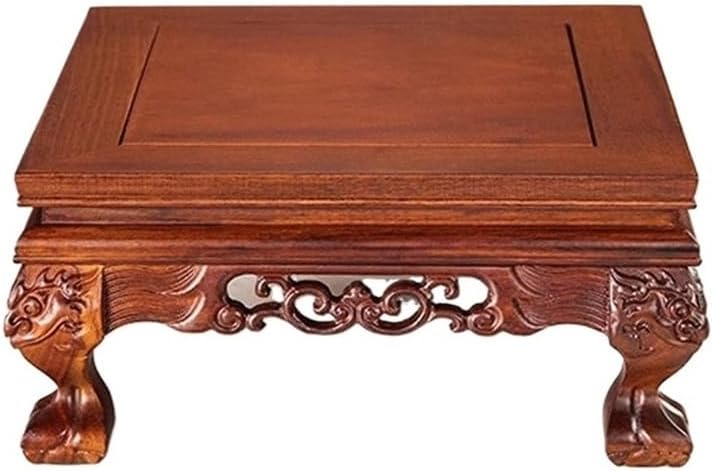 Bonsai Pedestal Vase Pedestal Stands Solid Wood Rectangular Buddha Statue Incense Burner Ornaments Vase Bonsai Mahogany Carving Base Bracket Planter Stand Plant Holder