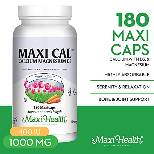 Maxi Health Calcium 1000 Mg Supplement With Vitamin D3 (1000 Iu) And Magnesium (500 Mg) - Bone, Teeth And Joint Support For Men And Women - 180 Capsules - Maxi Cal #TOP1