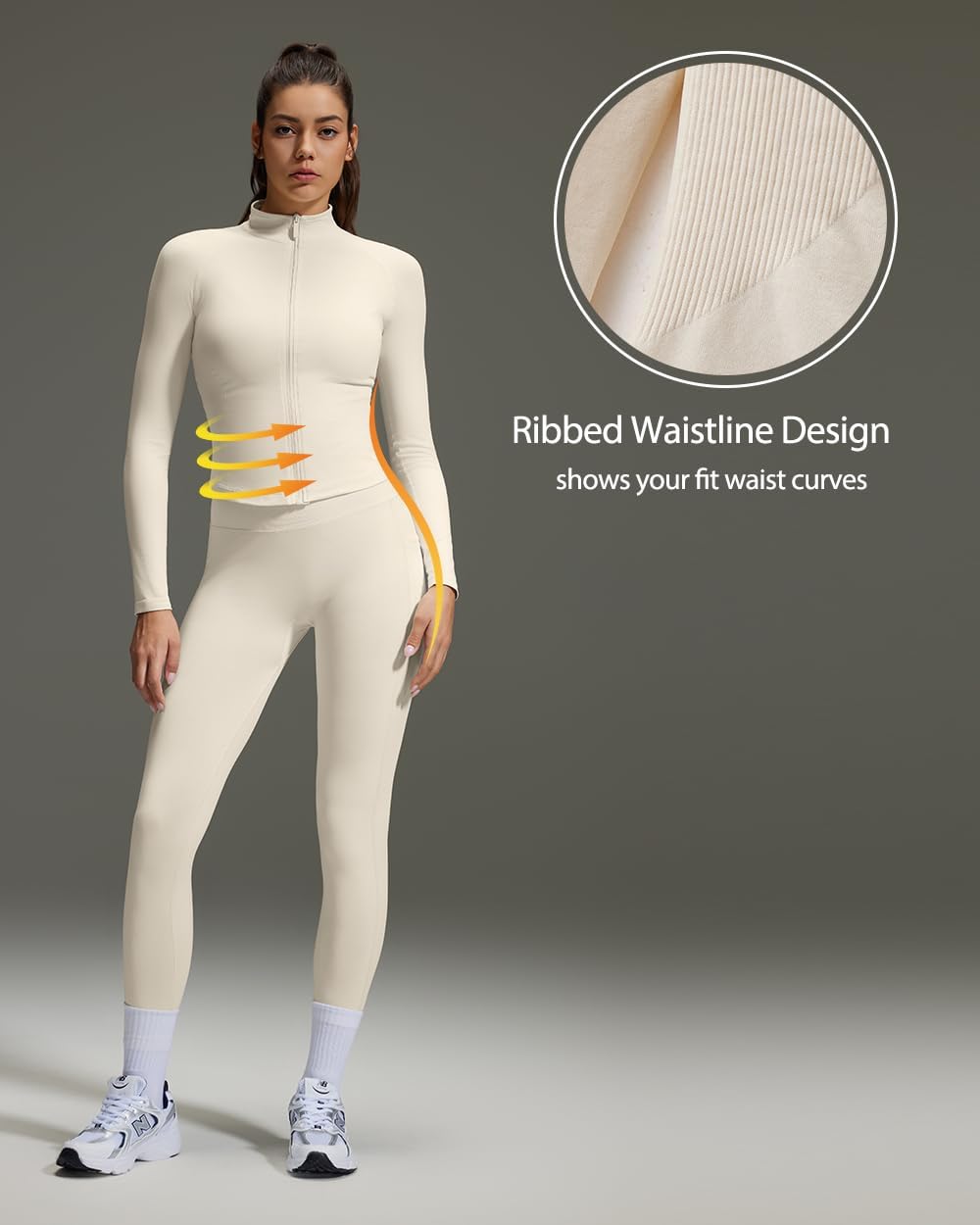 OMKAGI Workout Sets for Women Booty Leggings Matching Zipup Jacket Gym Outfits with Pockets - Image 4