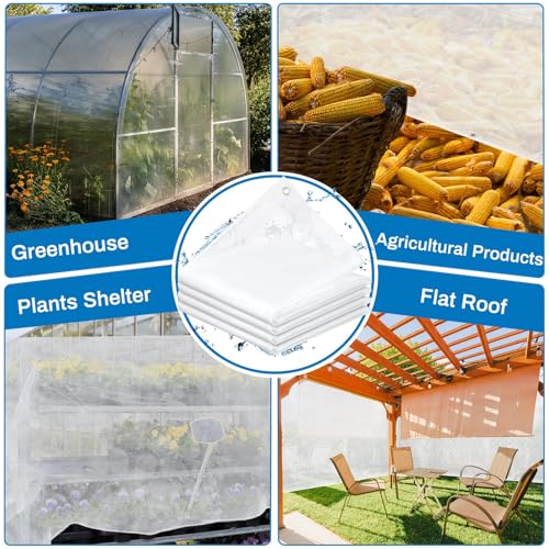 Image of 4 Pcs 6x8 ft Clear Tarp with Grommets Heavy Duty Transparent Tarp Waterproof 8mil Green House Cover with Rope for Plant Garden Patio Chicken Coop Porch (Woven Style)