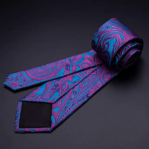 Image of Barry.Wang Men Tie Set Paisley Silk Necktie Pocket Square Cufflinks Formal Wedding Business Party