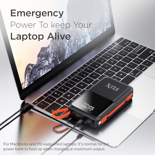 Image of FLiX UltraCharge XPB-P45 20,000mAh 45W QC Power Delivery PPS Power Bank, in-Built Type C & Lightning Fast Charging Cables, LED for Charging Percentage with Amp and Volt Display (Black)
