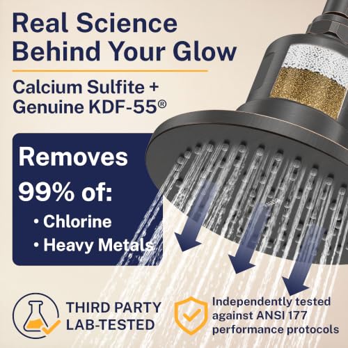 Image of Gillian Filtered Shower Head for Hard Water - High Pressure Metal Showerhead Filter For Hair and Skin with Genuine KDF-55 - Removes Toxic Chemicals, Chlorine and Heavy Metals, Oil Rubbed Bronze