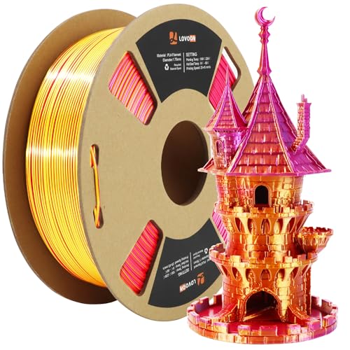 Image of LOVOON 3D Printer Filament Tricolors, Color Change by Angle PLA Filament 1.75mm, Silk PLA Filament, Gold Red Purple Three Colors, Most 3D Printer and 3D Pen Compatible, 1KG(2.2lbs) /Spool