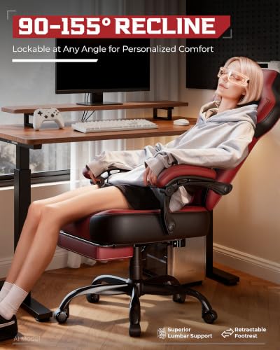 Image of GTPLAYER Gaming Chair for Adults, Ergonomic High Back Chair with Footrest | Big & Tall Computer Video Gaming Chair, Comfort Wide Seat with Lumbar Support for Big /Tall, Office /Home, Pu - Wine Red