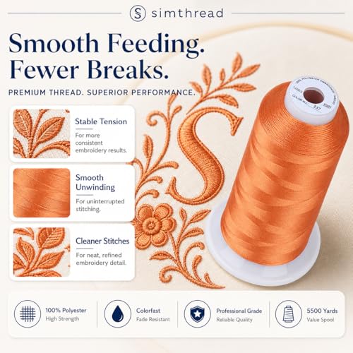 Image of Simthread Embroidery Thread 5500 Yards Reddish Brown 337, 40wt 100% Polyester for Brother, Babylock, Janome, Singer, Pfaff, Husqvarna, Bernina Machine | 5000M 40WT polyester thread feeds smoothly for machine embroidery, monograms, logos, patches and quilting.