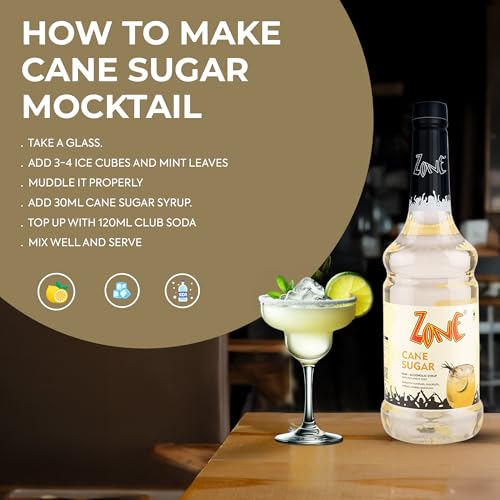 Image of Zone Cane Sugar Flavoured syrup 1000ml | Classic Sweetener & Drink Mixer for Cocktails, Mocktails, Coffees, Iced Teas, Lemonades, Milkshakes & Desserts | Premium Bar Syrup 1 Litre - More Servings, Perfect For Cafe Restaurants & Professional Use