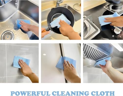 Image of Non-Woven Kitchen Towel Roll | Blue | 240 Pulls | 80 Pulls x 3 Rolls | Washable, Eco-Friendly, Disposable Cleaning Towels for Home, Office, and Kitchen Use | Soft & Highly Absorbent