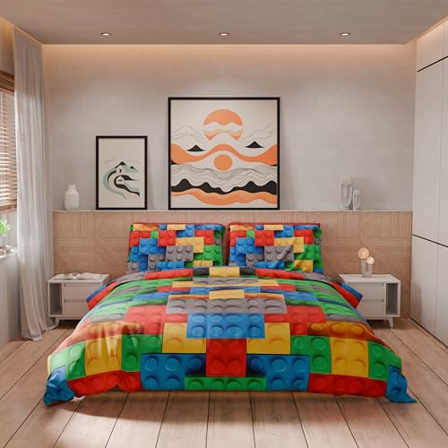 Housse de couette 2 places 250x200 cm parure lit microfibre briques - 4