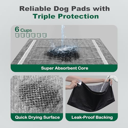 MIZOK Dog Pee Pads 28×30in Extra Large Charcoal, Puppy Pads with Adhesive Tabs, Ultra Odor-Control Absorbent Wee Wee Pads for Dogs Heavy Duty Leak-Proof Black, Disposable (30 Counts)