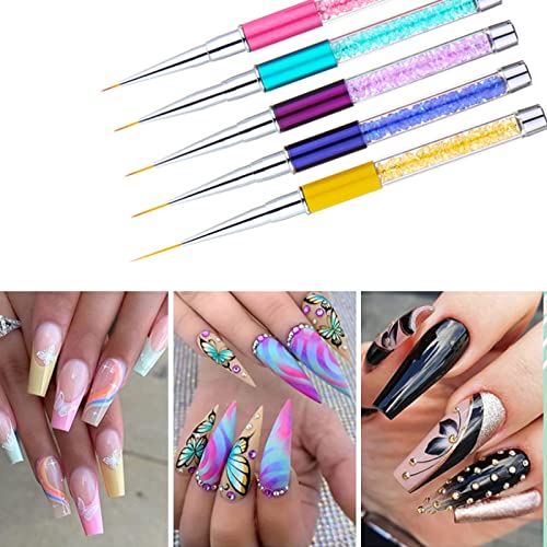 Unihuby Nail Art Pinsel Liner, 5 Stück Nagel Pinsel Gel Nailart Pinsel Blume Strass Stange Zeichnung Nagelgellack… – Bild 5
