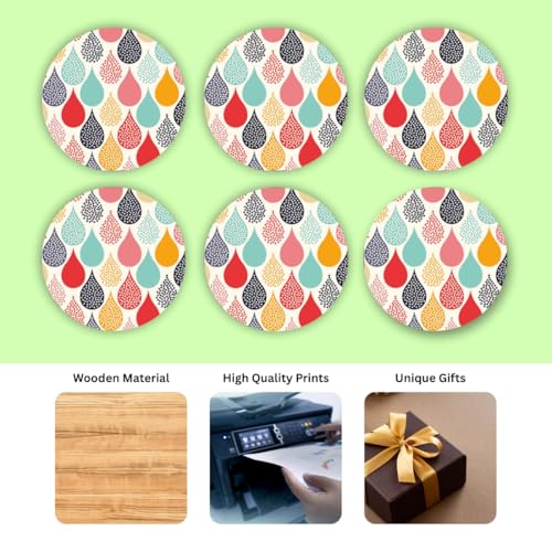 Image of Zesta Coasters for Cups Set of 6 / Wooden Coasters for Bar Accessories for Home /Tea Coaster Set of 6 / Waterproof Dining Table Decor Glass Cover (Water Drop, Circle)