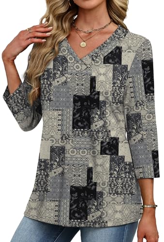 Image of XIEERDUO 3 /4 Length Sleeve Womens Tops V Neck T Shirts Summer Clothes Basic Blouses Dressy Casual 2026 Spring Outfits