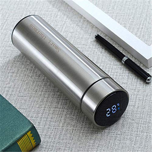 Coffee Thermos，Travel Mugs，500 ml LED Temperature Display Smart Water Cup Stainless Steel Vacuum Drink Flasks Car Portable Travel Tea Coffee Vacuum Thermoses Cup Gym Home OfficeSilver