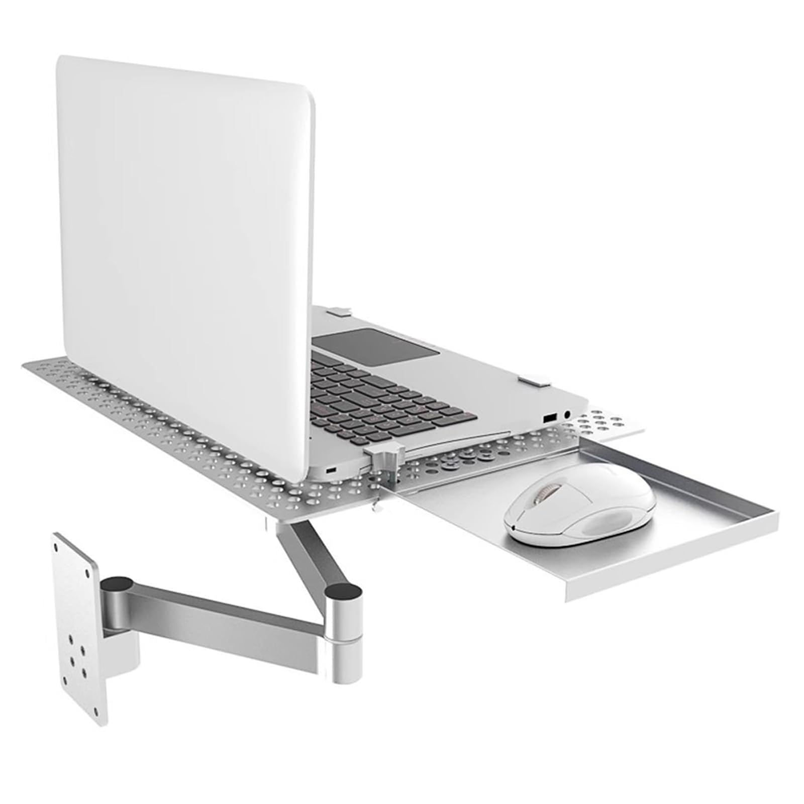 Soporte para Portátil, Estación De Trabajo con Brazo para Pantalla De Ordenador, con Bandeja para Ratón, Ajustable con Rotación De 360°, Plataforma De Refrigeración Ventilada