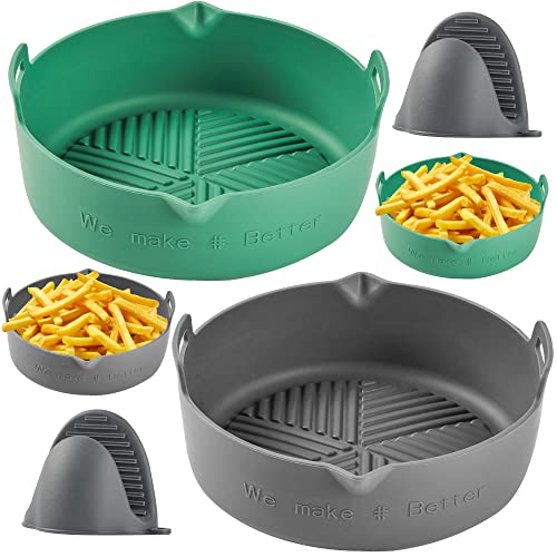 Silicone Air Fryer Liners 8 Inches 2 Pcs, Reusable Air Fryer Silicon Pot Round Food Safe Heat Resistant Easy Cleaning #TOP1