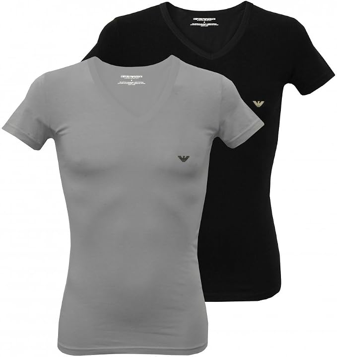 Emporio Armani, pacco da 2 t-shirt in cotone elasticizzato con scollo a V,  colore: nero/grigio Multi Medium : Amazon.it: Moda