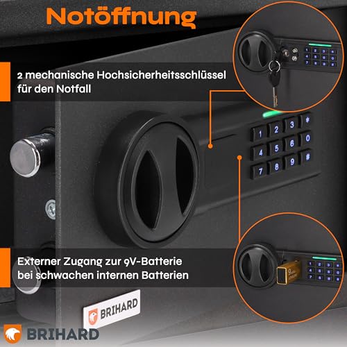Brihard Business Digitaler Tresor mit Zahlencode 40x36x36cm & Feuerfeste Dokumententasche, 48L Stahl Safe für Zuhause oder Büro mit Herausnehmbarer Ablage- für Geld, Dokumente & Mehr-5