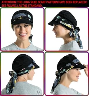 JarseHera Chemo Hats for Women Bamboo Cotton Lined Newsboy Caps with Scarf Double Loop Headwear for Cancer Hair Loss