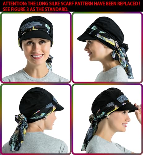 JarseHera Chemo Hats for Women Bamboo Cotton Lined Newsboy Caps with Scarf Double Loop Headwear for Cancer Hair Loss