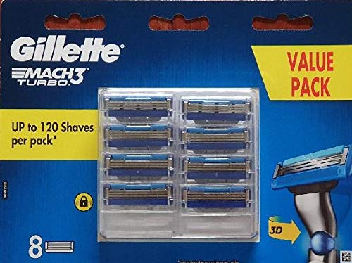 Gillette Men's Mach3 Turbo Razor Blades Value Pack with 8