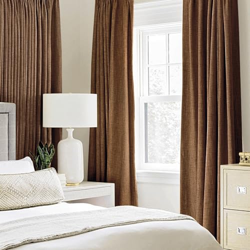 Image of MIULEE 100% Blackout Linen Curtains for Bedroom Thermal Insulated Brown Grommet Room Darkening Curtains & Drapes Fall Decor for Living Room 52 x 108 Inch (2 Panels)
