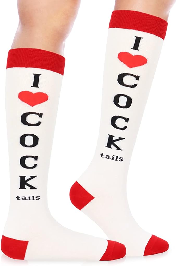 Bibalabili Funny Socks I Love Cocktails Knee Tube Party Stockings Gag Gifts for Christmas White Elephant Gift Exchange
