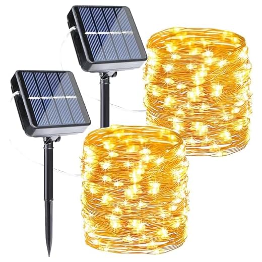 Joomer 2 Stück Solar Lichterkette Aussen, 12M 120 LED Lichterkette Solar Außen Wetterfest, 8 Modi Kupferdraht Warmweiß Lichterkette Outdoor Wasserdicht für Garten Terrasse Balkon Weihnachten Deko
