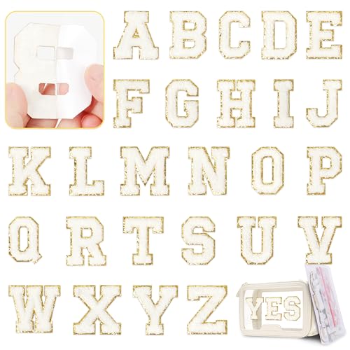 KINGSOW Self-Adhesive Chenille Letters Patches: 26PCS White for DIY