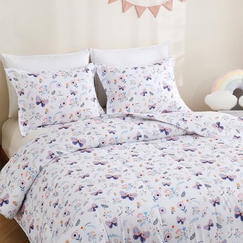 Image of Yibeizi Floral Butterfly Comforter Set for Girls Full Size Bedding