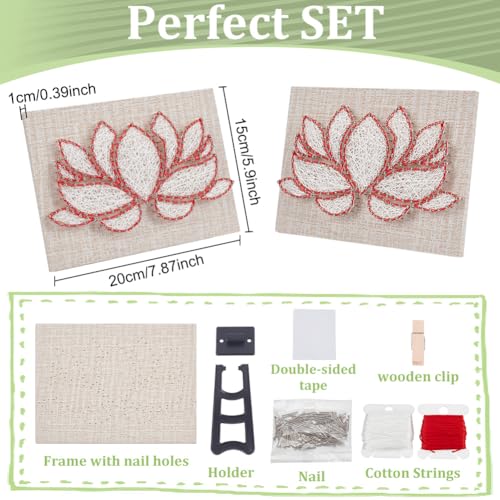 Image of INFUNLY DIY Lotus Flowers String Art Kit for Adults, 9x6.2 inches, Modern Floral Wall Art, Easy to Make DIY Nail String Art Kit with Instruction, Multicolor, Unisex, Non-Foldable