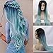 Produktbild Blue Bird grün Perücke Lace Front Ombre Kunsthaar Perücke mit dunklen Wurzeln zu mint grün lange natürliche gerade Perücken für Frauen hitzebeständige Kunstfaser Highlight Blau