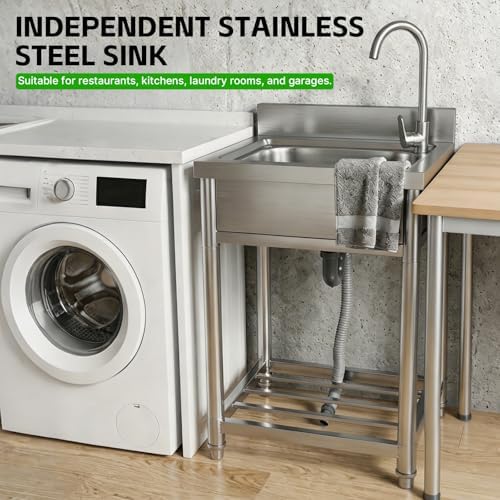 NBYTLT Stainless Steel Utility Sink, 22" Freestanding Single Bowl Laundry Sink with Drain Basket, Commercial Sink with Adjustable Leveling Legs, for Garage, Restaurant and Kitchen Use — view 6